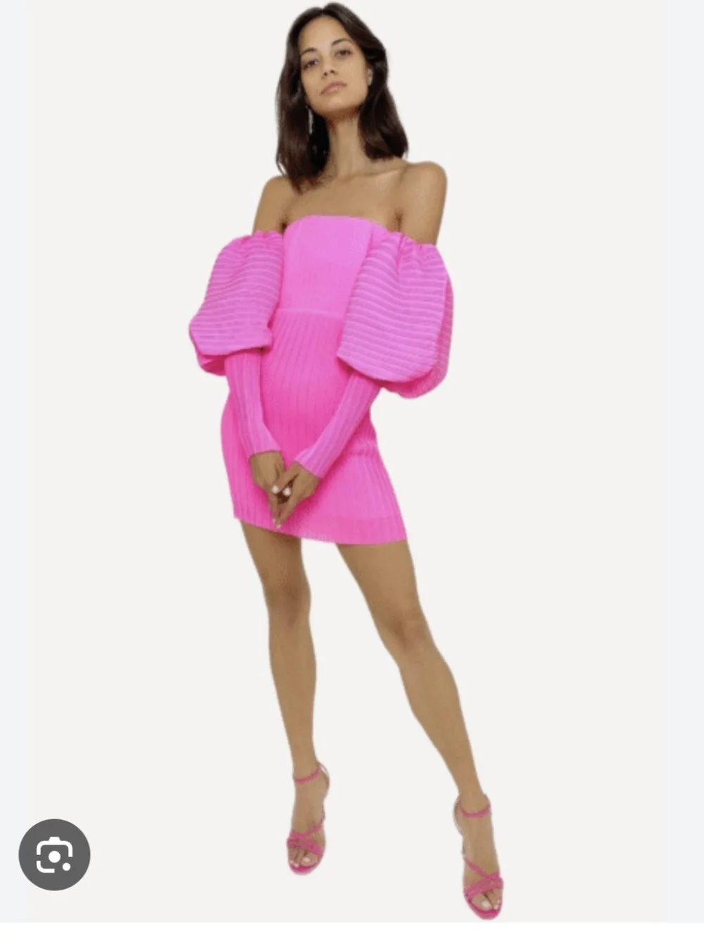 Solace London Hot Pink Strapless Puff-Sleeve Ribbed Mini Dress - Picture 5 of 11